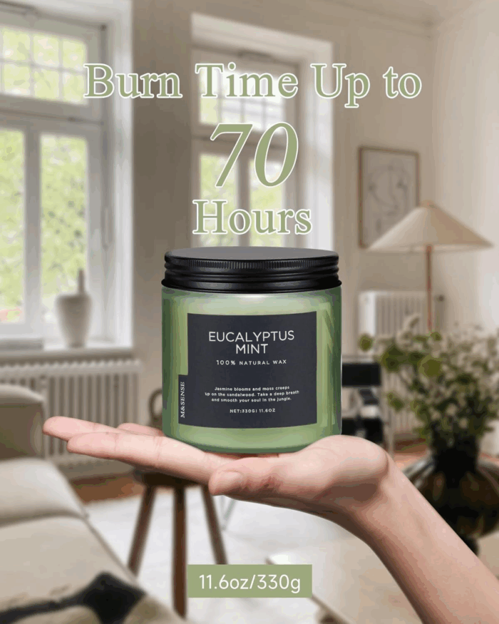 Eucalyptus & Mint Soy Candles for Home Scented, 11.6Oz 70 Hour Burn Aromatherapy Candle Gift for Stress Relief, Meditation, Yoga, Relaxing SPA, Reusable Jar Candles for Men and Women - Image 4