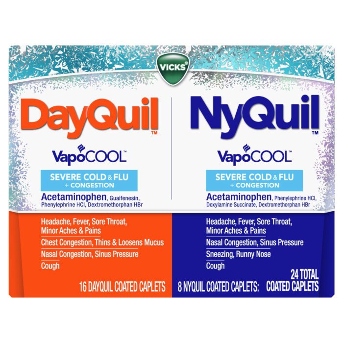 Dayquil and Nyquil Severe Cold and Flu Caplets, Cold Medicine for Adults, Vapocool, 24 Count - Image 6