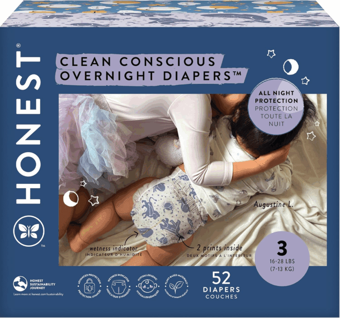 Clean Conscious Overnight Diapers for Sensitive Skin | Hypoallergenic, Fragrance Free | Cozy Cloud + Star Signs | Club Box, Size 3 (16-28 Lbs), 52 Count