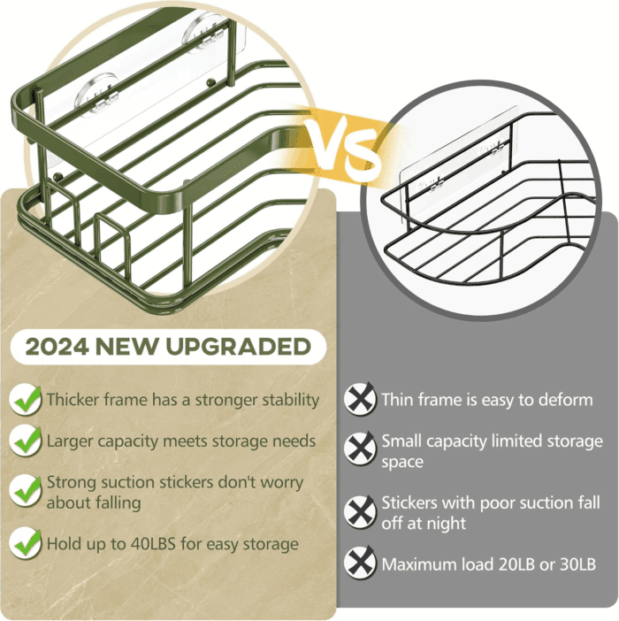 Shower Caddy Organizer, 3-Pack Corner Shower Caddy Organizer Shelves Storage Rack Accessories for Bathroom Countertop Home Decor Set, Forest Green - Image 6