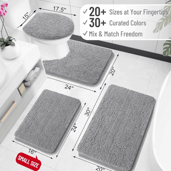 Bathroom Rugs 30X20, Extra Soft Absorbent Chenille Bath Rugs, Rubber Backing Quick Dry, Machine Washable Bath Mats for Bathroom Floor, Tub and Shower, Home Decor Accessories, Grey - Image 2