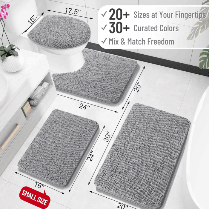 Bathroom Rugs 30X20, Extra Soft Absorbent Chenille Bath Rugs, Rubber Backing Quick Dry, Machine Washable Bath Mats for Bathroom Floor, Tub and Shower, Home Decor Accessories, Grey - Image 2