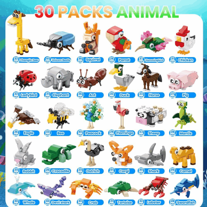 30 Pack Animals Building Blocks Toys, Mini Party Favors Building Set for Kids Bricks Toys for Boys Girls Holiday Goodie Bags Stocking Stuffers Classroom Prizes Birthday Gifts - Image 2