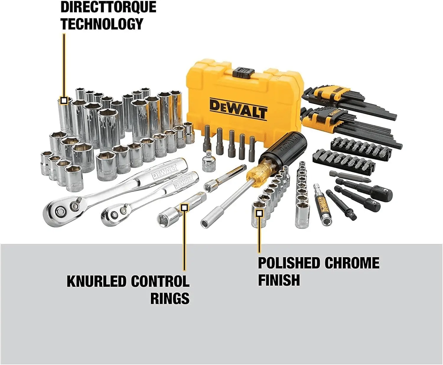 Mechanics Tools Kit and Socket Set, 1/4" & 3/8" Drive, SAE, 108-Piece (DWMT73801) - Image 3