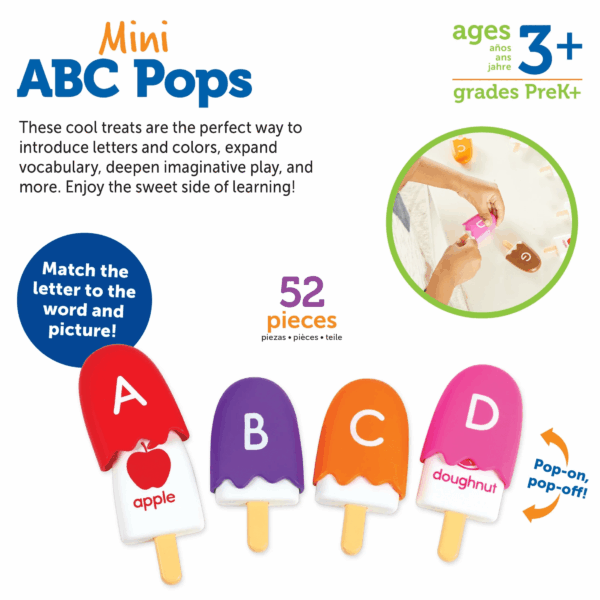 Mini ABC Pops, Vocabulary Words, Alphabet, Fine Motor Skills Toys, Toddler Learning Toys, Preschool Learning Activities, Kids Easter Gifts, Ages 3+,52 Pieces - Image 4