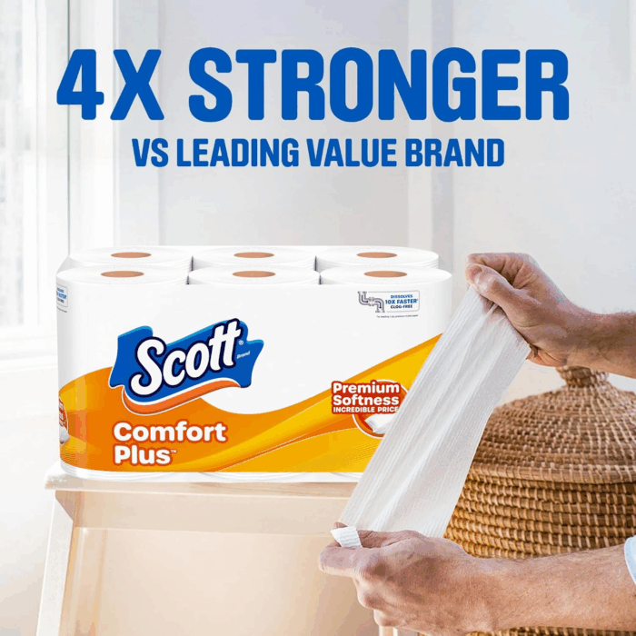 Comfortplus Toilet Paper, 12 Double Rolls, 231 Sheets per Roll, Septic-Safe, 1-Ply Toilet Tissue - Image 3