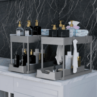 Under Sink Organizer 2 Pack，Bathroom Cabinet Organizer，2 Tier Sliding Cabinet Basket Organizer Drawer, Multi-Purpose Bath Collection Baskets for Bathroom (Grey) - Image 4