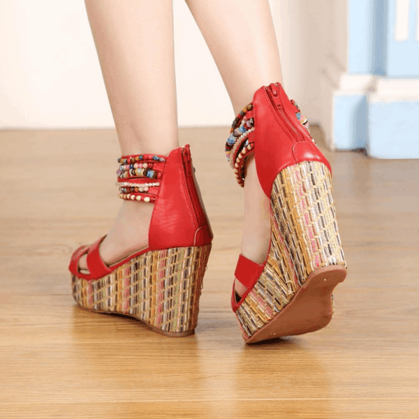 Women'S Wedge Sandals with Pearls across the Top Platform Sandals High Heels - Image 6