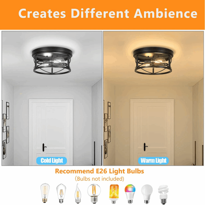 2-Light Flush Mount Ceiling Light Fixture Industrial Black Metal Farmhouse Close to Ceiling Lights for Kitchen Bedroom Foyer - Image 2