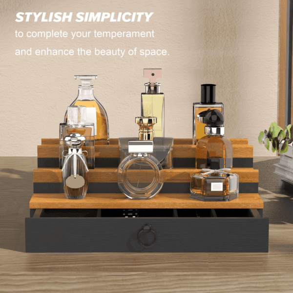 Cologne Organizer for Men, 3 Tier Wood Perfume Organizer with Felt Lining Drawer and Hidden Compartment Perfume Display Holder, a Gift for Men - Image 9