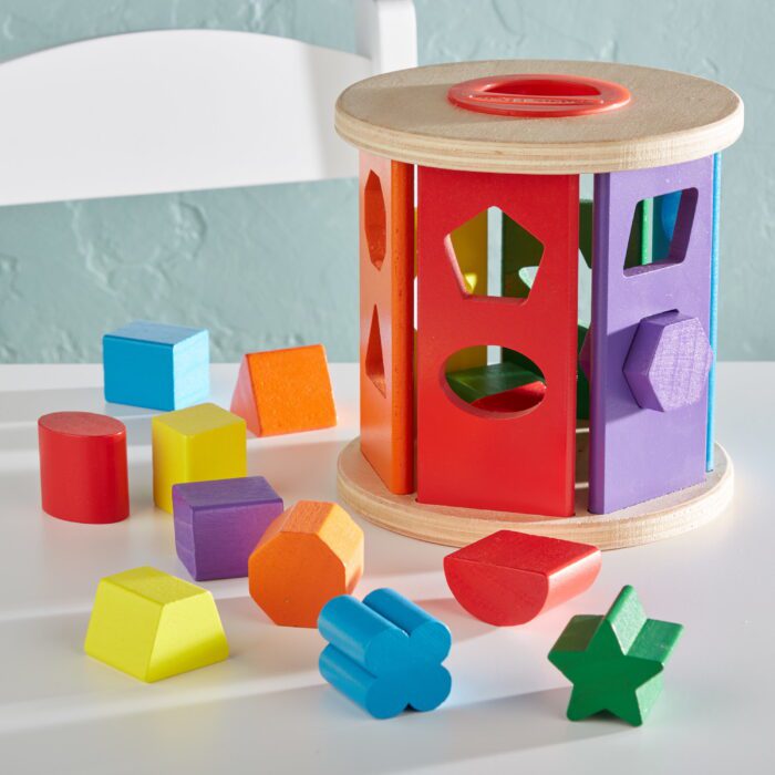 Match and Roll Wooden Shape Sorter Skill-Building Learning Toy with 13 Pcs - Image 8