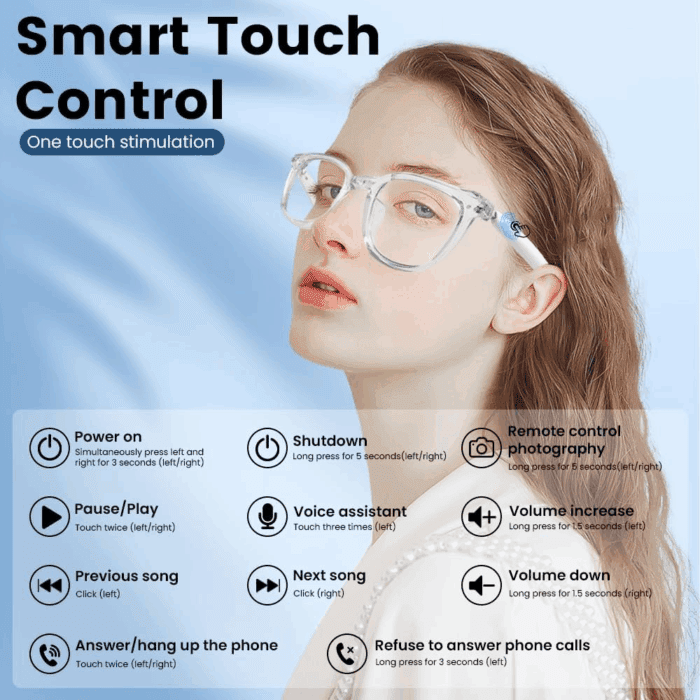 Smart Glasses for Women Men, Bluetooth Glasses with Photochromic Lenses Touch Control Voice Assistant for Clear Audio Remote Photography, Perfect for Indoor Outdoor - Image 7