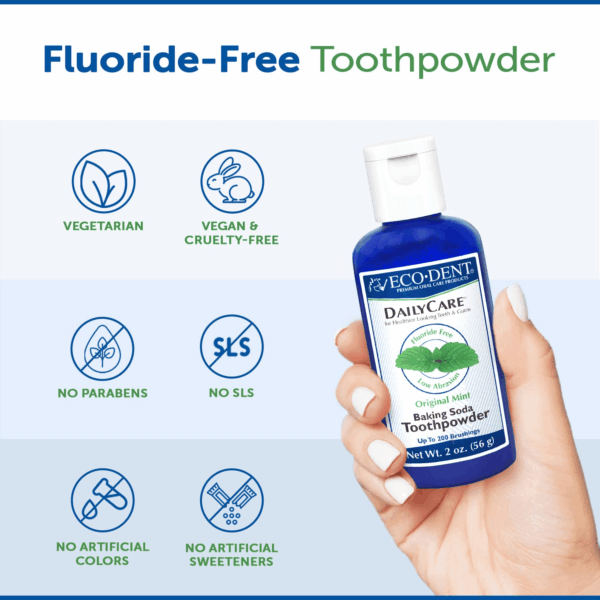 Dailycare Baking Soda Toothpowder, Original Mint - SLS & Fluoride-Free Toothpaste Powder with Minerals & Essential Oils, Toothpaste Alternative + Dailyrinse Single-Use Pack - Image 6