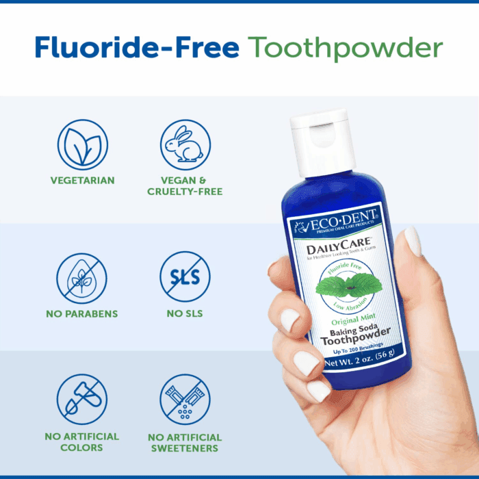 Dailycare Baking Soda Toothpowder, Original Mint - SLS & Fluoride-Free Toothpaste Powder with Minerals & Essential Oils, Toothpaste Alternative + Dailyrinse Single-Use Pack - Image 6