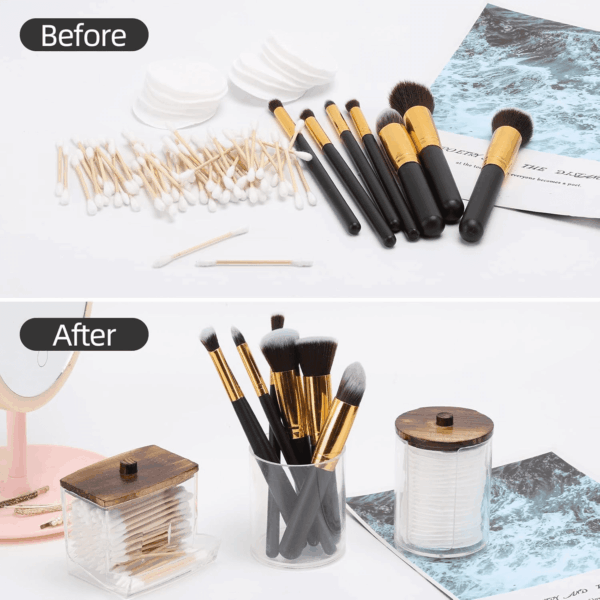 Bathroom Organizer Accessories Set-10 OZ,7 OZ Qtips Holder Storage with Wood Lids, Cotton Ball/Swabs Dispenser, Apothecary Container Jar 3 Pcs - Image 5