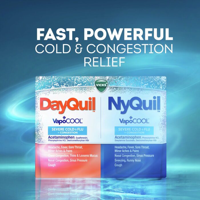 Dayquil and Nyquil Severe Cold and Flu Caplets, Cold Medicine for Adults, Vapocool, 24 Count - Image 7