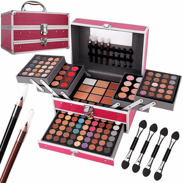 All in One 132 Color Makeup Kit, Professional Case, Teen Girls Set, Multicolor Eyeshadow Palette (006N1-Pink)
