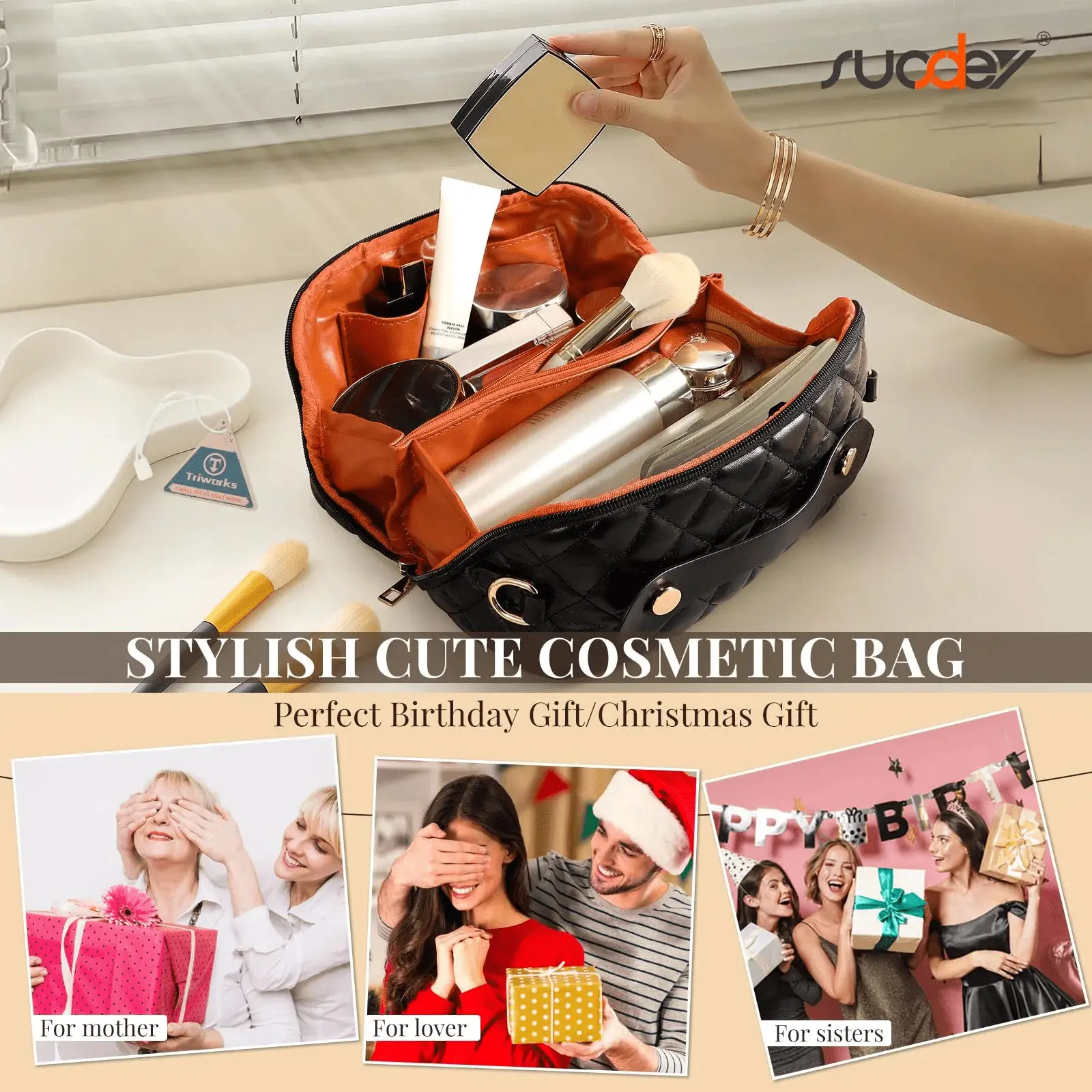2 in 1 Crossbody Makeup Bag,Large Capacity Luxury Leather Cosmetic Bag for Travel - Image 7