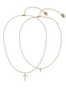 Adult Women'S Gold Tone Cross 2 Row Metal Pendant Necklace