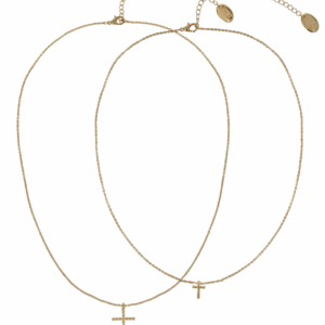 Adult Women'S Gold Tone Cross 2 Row Metal Pendant Necklace