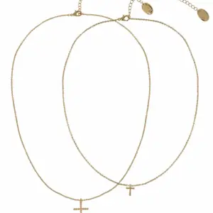 Adult Women'S Gold Tone Cross 2 Row Metal Pendant Necklace