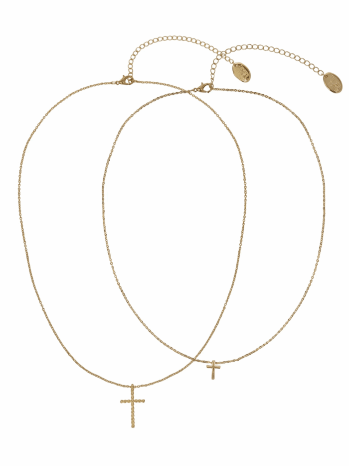 Adult Women'S Gold Tone Cross 2 Row Metal Pendant Necklace