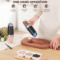 Gravity Electric Salt and Pepper Grinder Set Automatic Shakers Mill Grinder with LED Light, BATTERY POWERED Adjustable Coarseness One Hand Operation, Upgraded Larger Capacity - Image 2