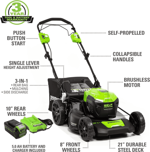 40V 21" Self-Propelled Lawn Mower,Axial Leaf Blower(500 CFM / 120 MPH),13" String Trimmer with 2 Batteries(5Ah+2Ah) & Chargers - Image 2