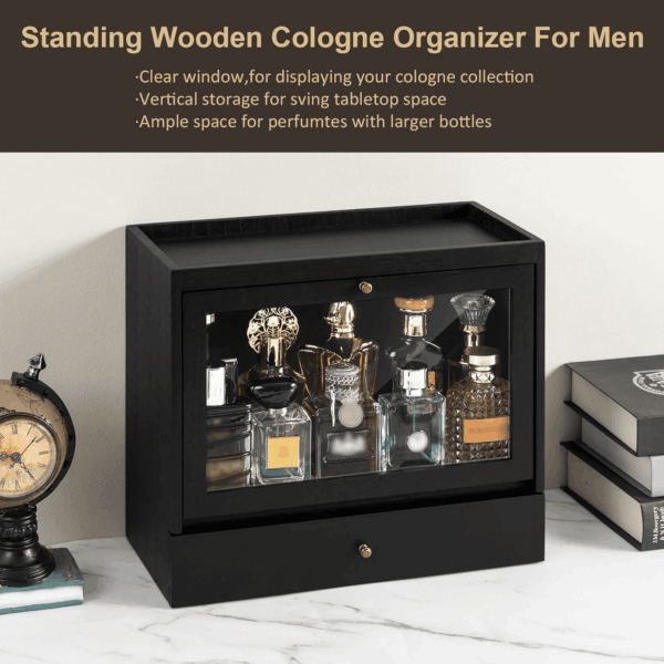 Cologne Organizer for Men, Solid Wood Perfumes Organizer for Men Dresser, Large Capacity Dustproof Cologne Holder with Drawer Storage Perfume Stand Organizer, Ideal Gift for Loved Ones - Image 5