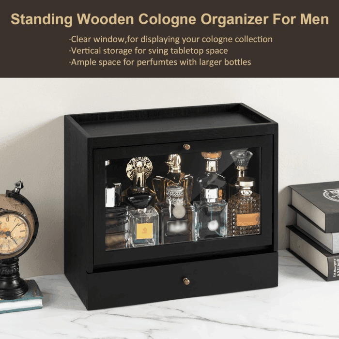 Cologne Organizer for Men, Solid Wood Perfumes Organizer for Men Dresser, Large Capacity Dustproof Cologne Holder with Drawer Storage Perfume Stand Organizer, Ideal Gift for Loved Ones - Image 5