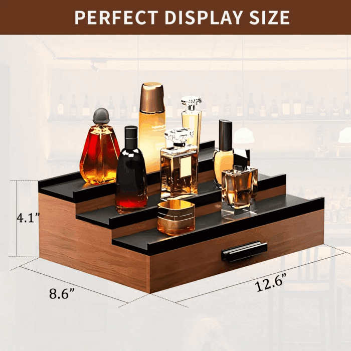 Wooden Cologne Organizer for Men 3 Tier Perfume Organizer Display Shelf with Drawer Cologne Display and Storage Display Risers Great Gift for Man Walnut Black - Image 3