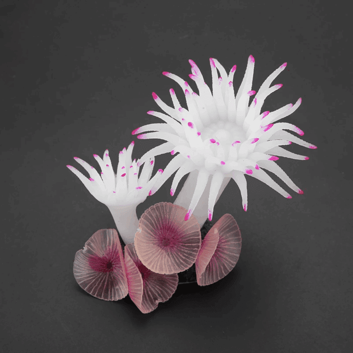 Aquarium Bubbler Decorations,Betta Fish Tank Accessories,Fish Tank Silicone Coral Concrete Base Simulation Plant Decoration Aquarium Ornaments[White] - Image 7