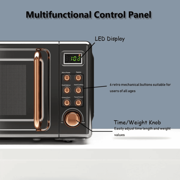 0.7Cu.Ft Retro Countertop Microwave Oven 700W LED Display Glass Turntable New - Image 6