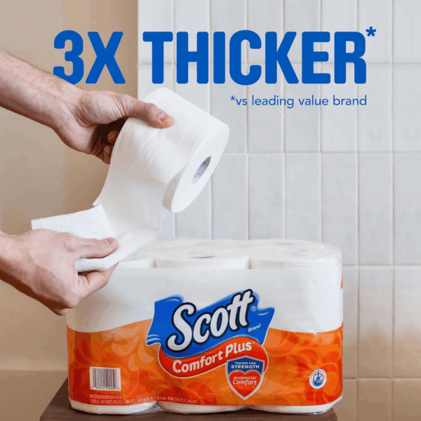 Comfortplus Toilet Paper, 12 Double Rolls, 231 Sheets per Roll, Septic-Safe, 1-Ply Toilet Tissue - Image 9