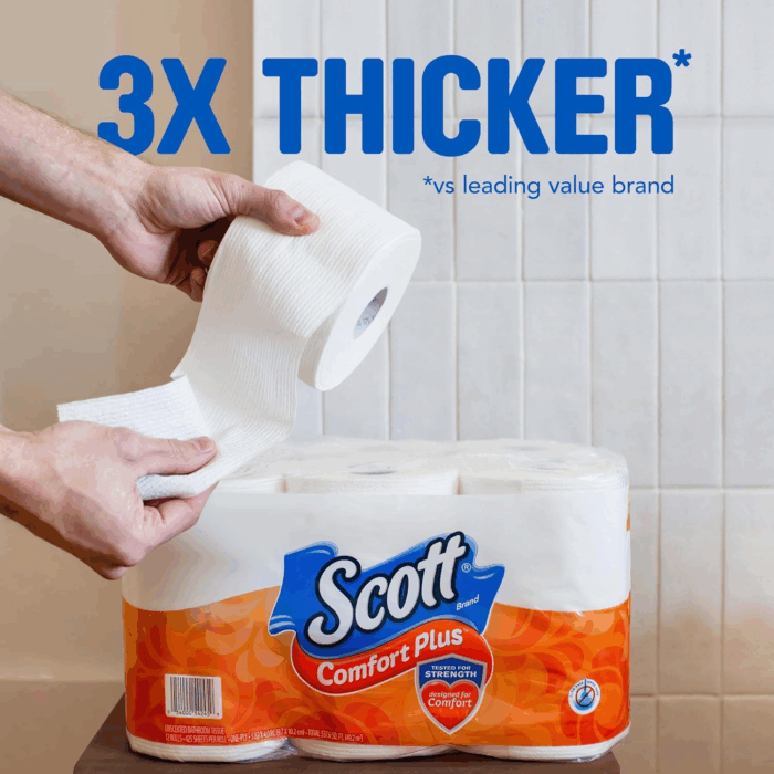 Comfortplus Toilet Paper, 12 Double Rolls, 231 Sheets per Roll, Septic-Safe, 1-Ply Toilet Tissue - Image 9
