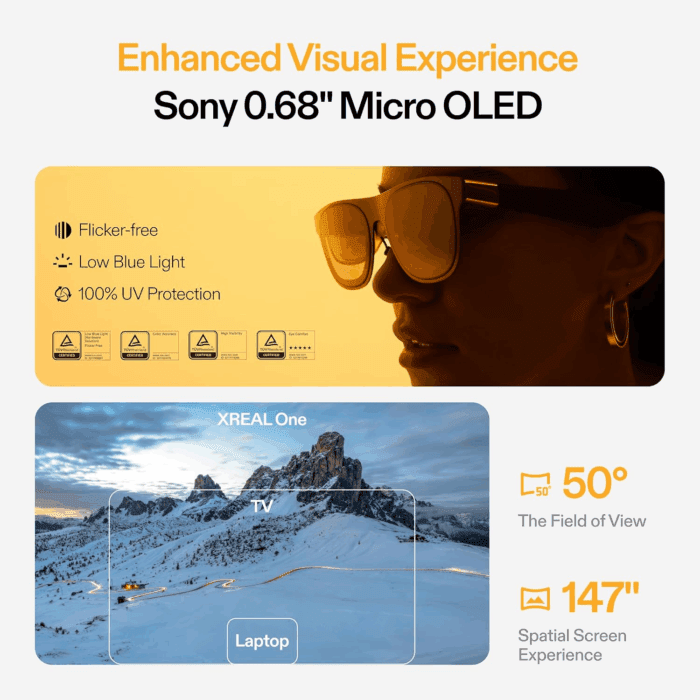 One AR Glasses with X1 Chip, Native 3 Dof, 147" 50°FOV 120Hz HD Display, Renowned Audio, 3 Adjustable Lens Transparency, Smart Glasses for Iphone 16/15, Steam Deck, ROG, Mac, PC, Android & Ios - Image 5