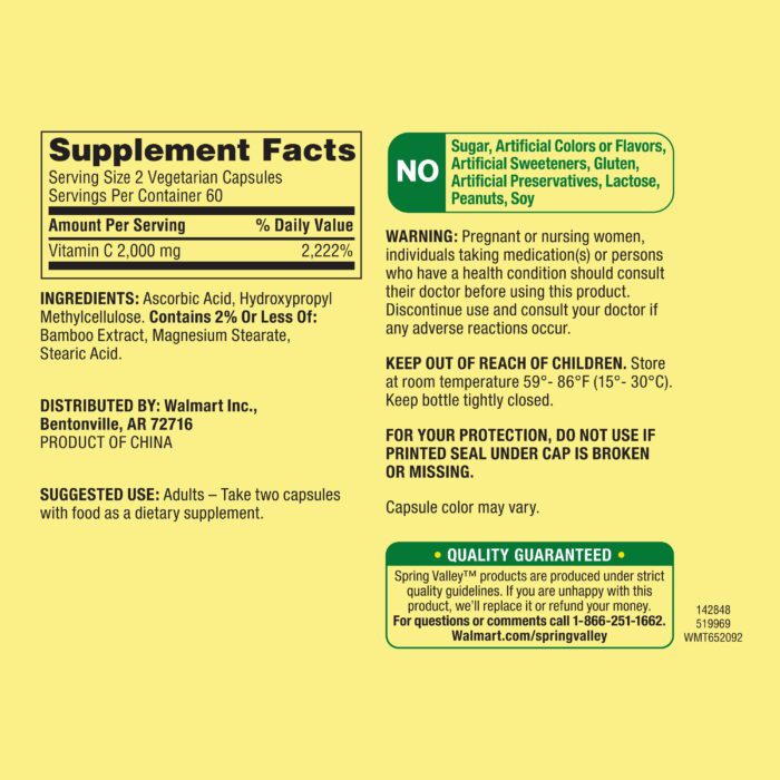 Ultra Strength Vitamin C Capsules Dietary Supplement, 2,000 Mg, 120 Count - Image 3