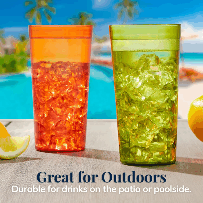 Cafe Plastic Reusable Tumblers (Set of 16) 20-Ounce Water Cups Assorted Colors | Restaurant Style Drinking Glasses Value Set, Stackable, Bpa-Free, Made in the USA | Top-Rack Dishwasher Safe - Image 7