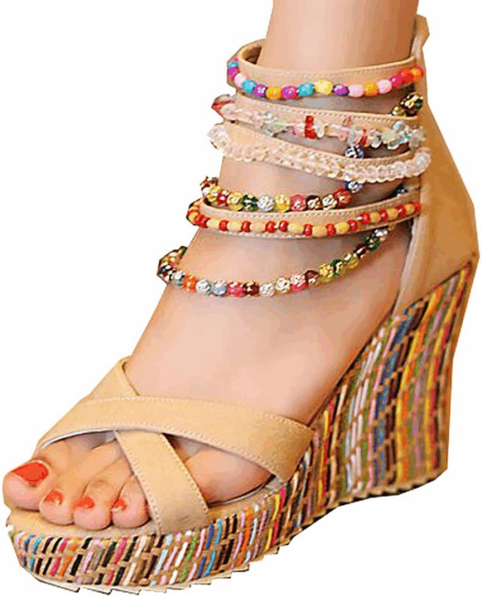 Women'S Wedge Sandals with Pearls across the Top Platform Sandals High Heels - Image 6