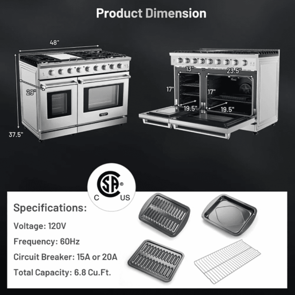 48 Inches Freestanding Natural Gas Range with 7 Burners Cooktop, Gas Cooktop for Kitchen, Stainless Steel - Image 3