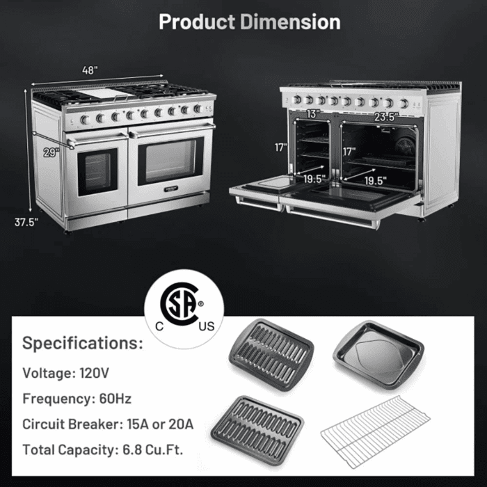48 Inches Freestanding Natural Gas Range with 7 Burners Cooktop, Gas Cooktop for Kitchen, Stainless Steel - Image 3