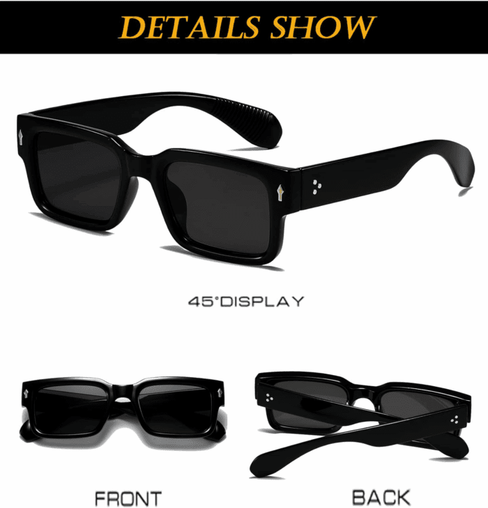 Square Frame Sunglasses for Women Men Trendy Chunky Rectangle Sun Glasses Black Shades UV400 Protection - Image 5
