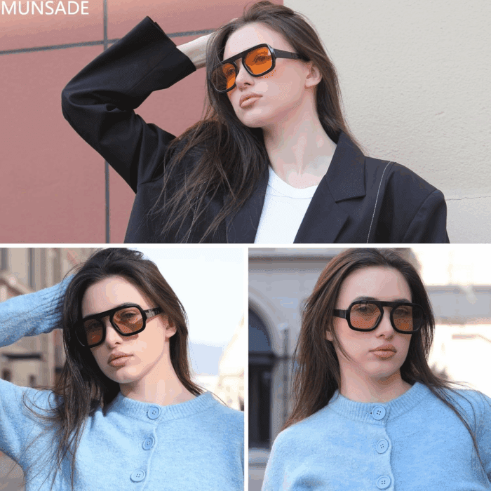 Trendy Square Aviator Sunglasses for Women Flat Top Designer Stylish Frame Sun Glasses Vintage Shades - Image 3