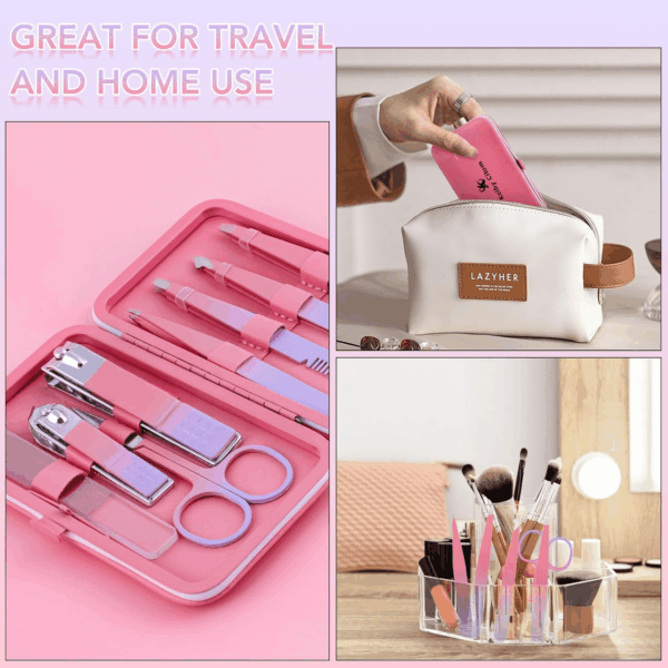 Tweezers Set for Facial Hair Removal Women, 8Pcs Precision Eyebrow Tweezers Nail Clipper Set Eyebrow Plucker Men for Ingrown Hair Removal (Pink) - Image 7