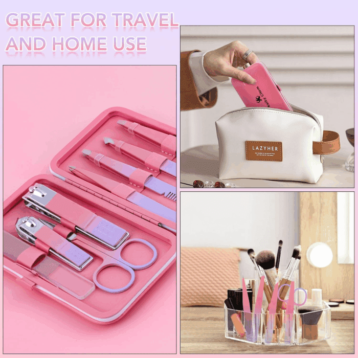 Tweezers Set for Facial Hair Removal Women, 8Pcs Precision Eyebrow Tweezers Nail Clipper Set Eyebrow Plucker Men for Ingrown Hair Removal (Pink) - Image 7