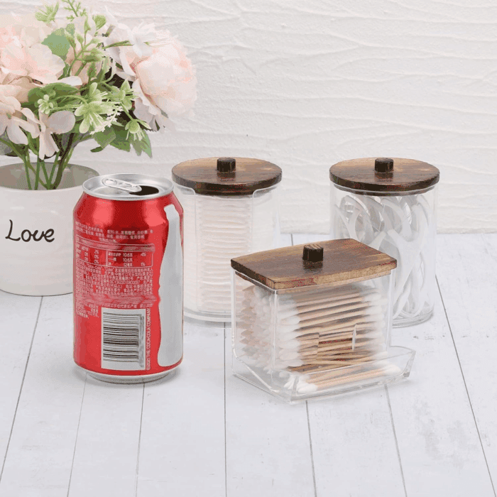 Bathroom Organizer Accessories Set-10 OZ,7 OZ Qtips Holder Storage with Wood Lids, Cotton Ball/Swabs Dispenser, Apothecary Container Jar 3 Pcs - Image 7