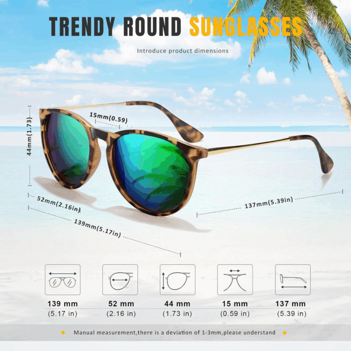 Sunglasses Womens Men Polarized UV Protection Trendy Vintage Retro round Mirrored Lens Sunglasses for Women - Image 4