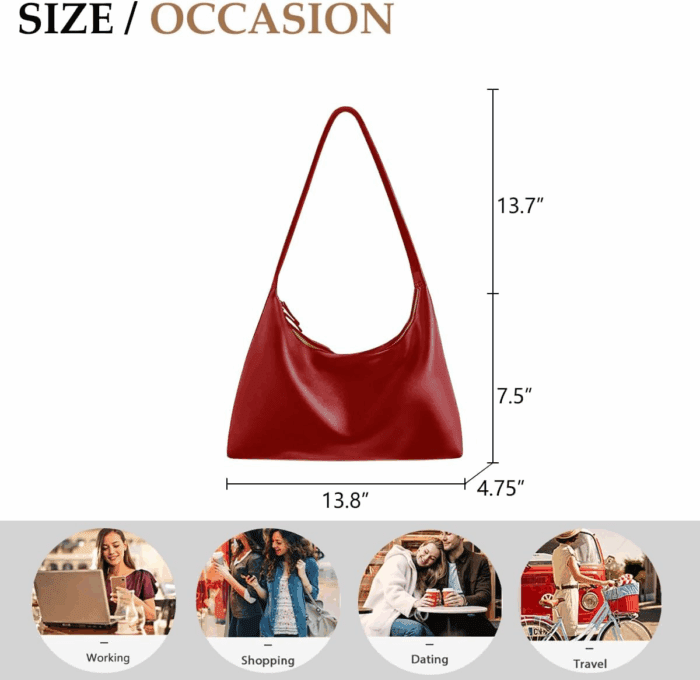 Leather Hobo Bags for Women Small Soft Shoulder Purse Slouchy Tote Handbags with Double Zipper Design 2025 - Image 4