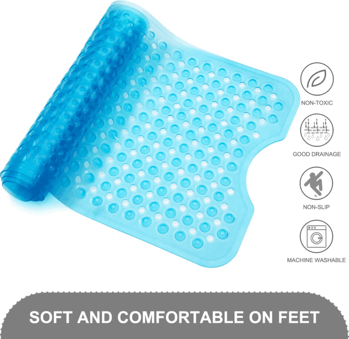 Bath Tub and Shower Mats, Non Slip 40 X 16 Inch Extra Large Bathtub Mat, Machine Washable Bathmat with Drain Holes, Suction Cups for Bathroom Floor, Clear Blue - Image 4