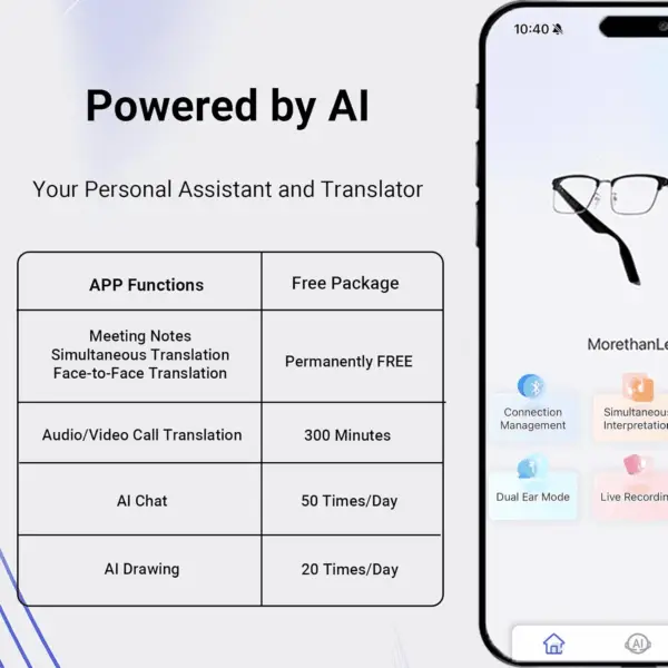 AI Translator Smart Glasses for Men Women, Bluetooth Audio Glasses with Photochromic Transition Lenses, Voice Assistant, Open Ear Lighweight Eyeware, Black - Image 6